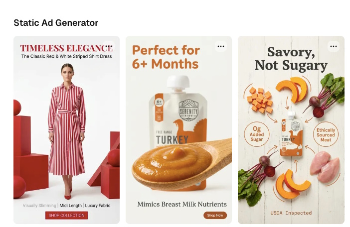 Screenshot showing examples of Nextify.ai’s static ads.