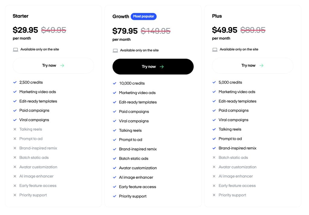 Zeely AI’s pricing plans, which currently begin at $29.95