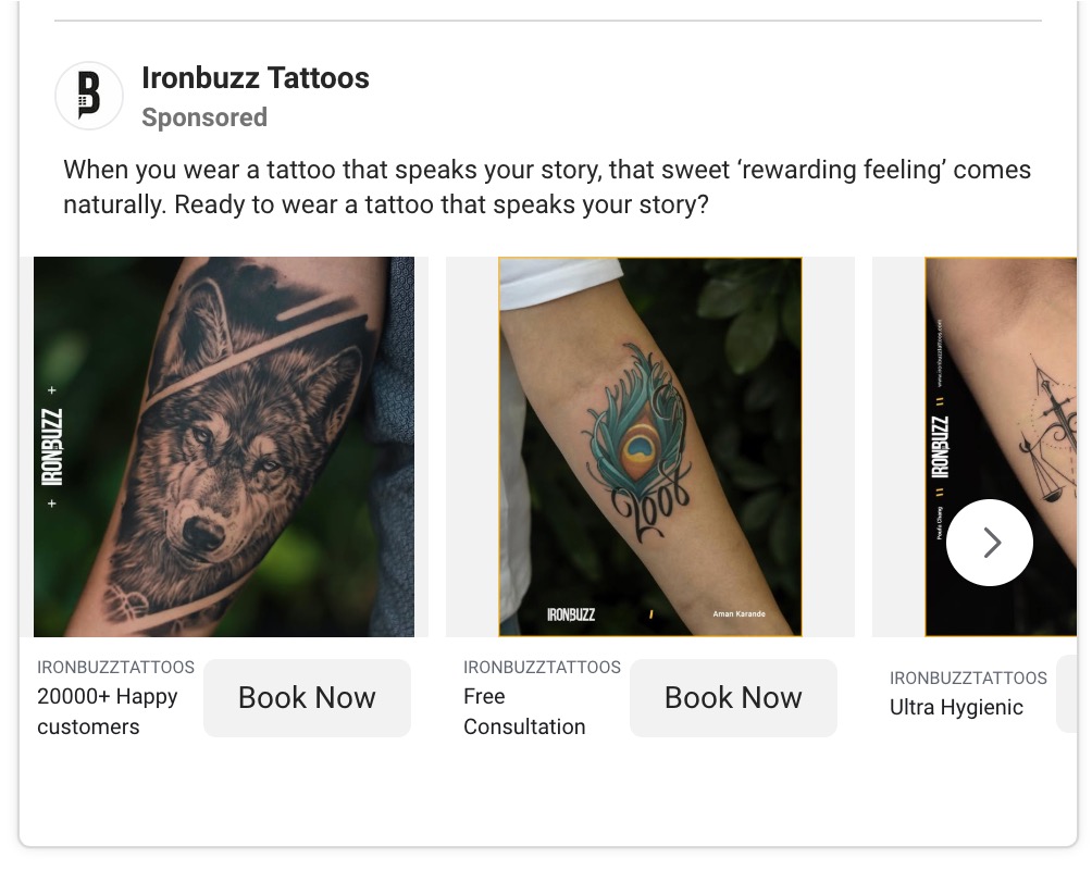 Ironbuzz Tattoos’ carousel ad