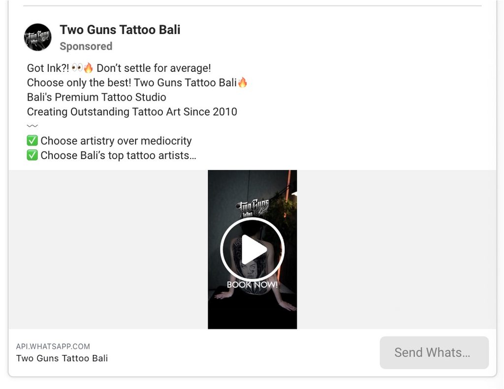 Two Guns Tattoo Bali Instagram ad