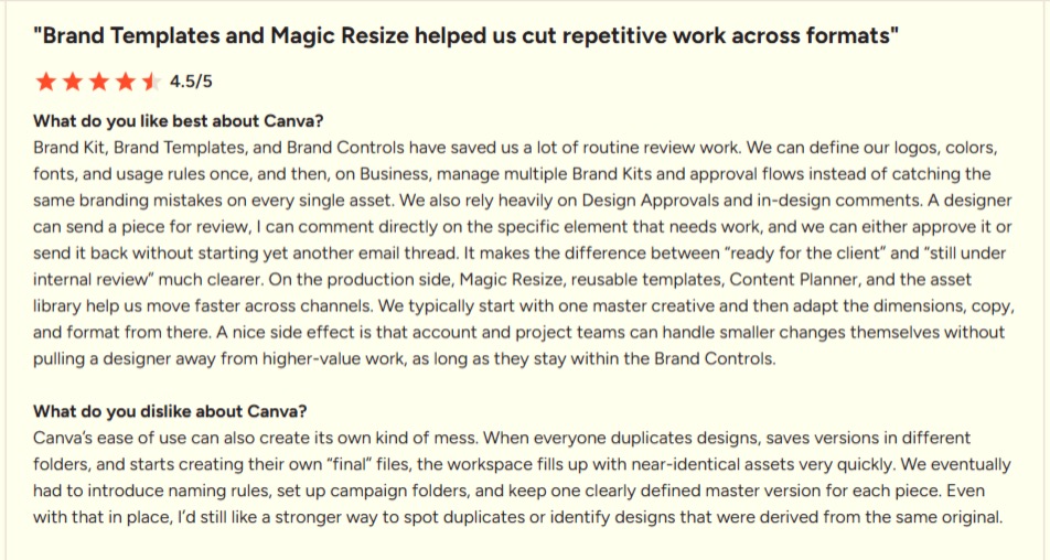 Canva G2 review page showing a 4.7 out of 5 rating.