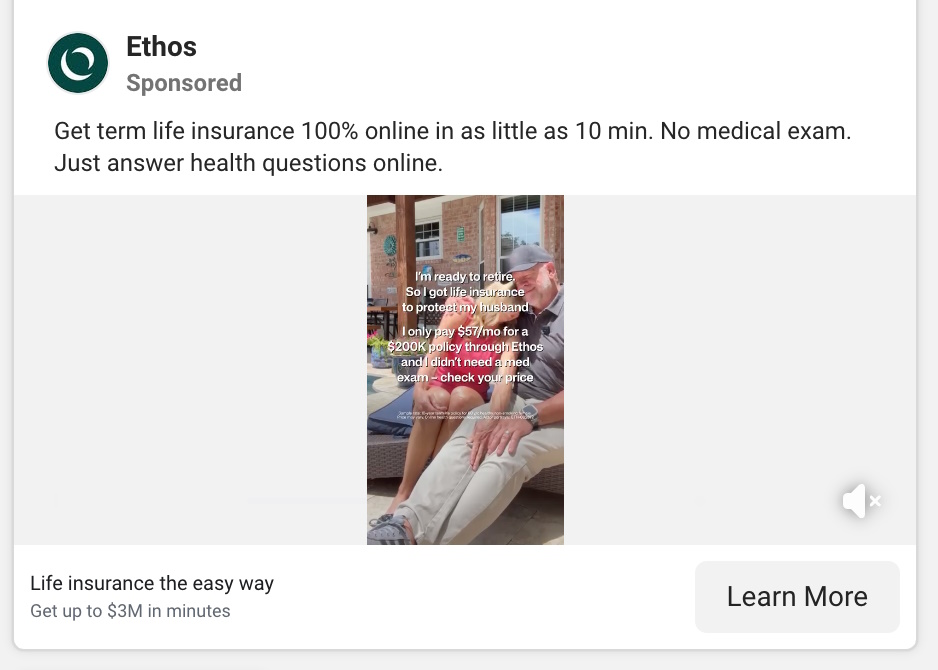 Screenshot of Ethos’ life insurance ad