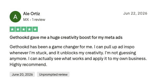 Screenshot of a GetHookd user’s 5-star review.