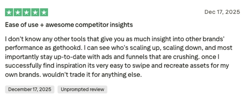 Screenshot of a GetHookd user’s review