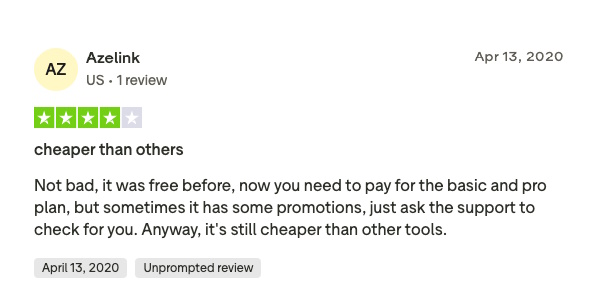Screenshot of a user’s 4-star review for BigSpy.