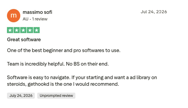 Screenshot of a user’s review for GetHookd.