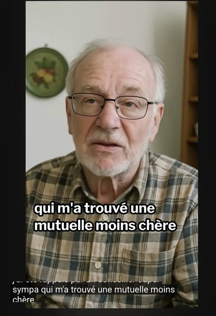 hipto AI UGC ad with elderly French avatar matched to the senior mutuelle buyer demographic.