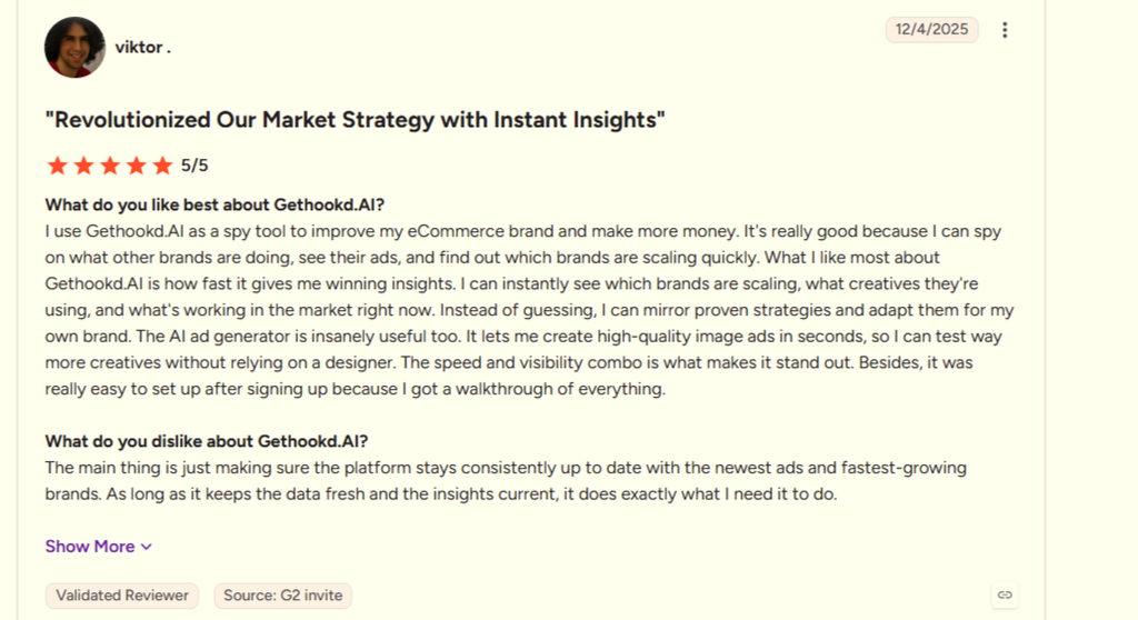 GetHookd G2 review page showing a 5-star rating.