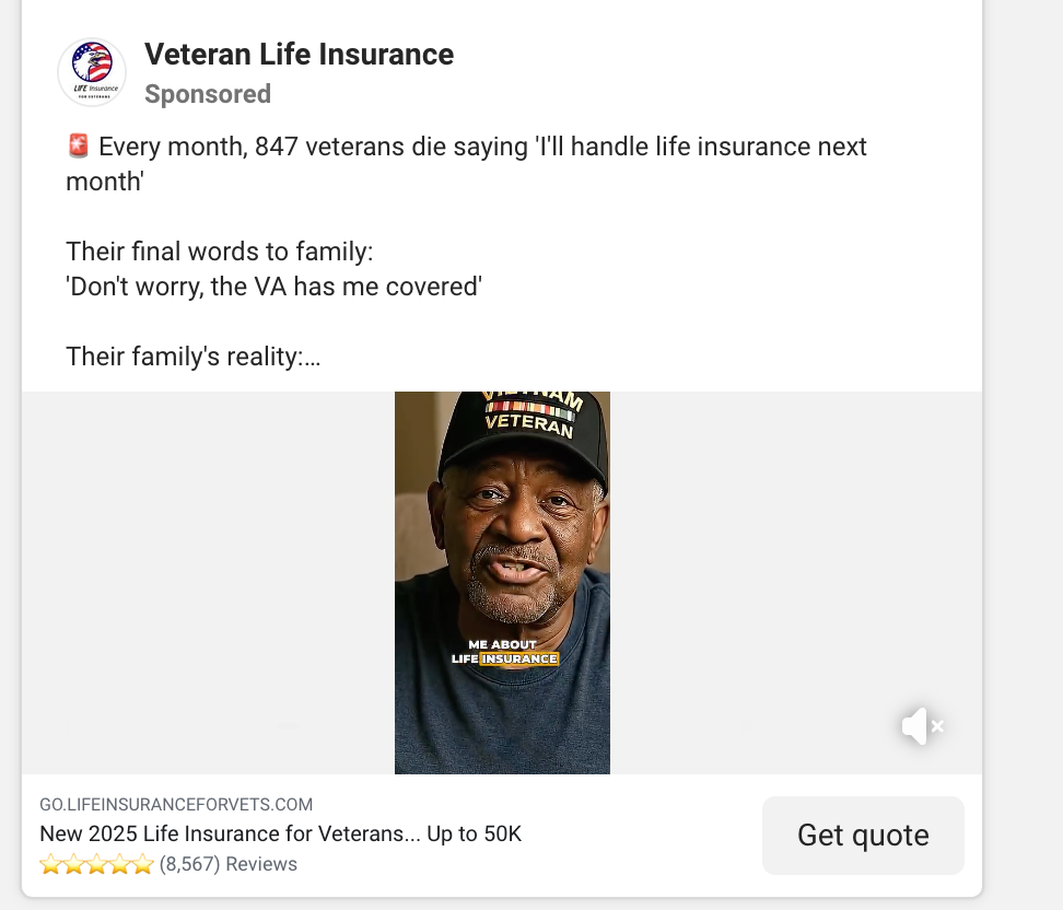 Screenshot of the Veteran Life Insurance ad
