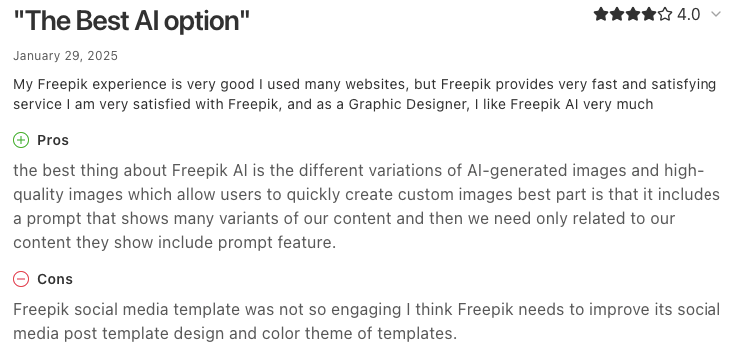 Screenshot of a Magnific user’s 4-star review for the platform.