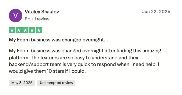 Screenshot of a user’s 5-star review for GetHookd. 