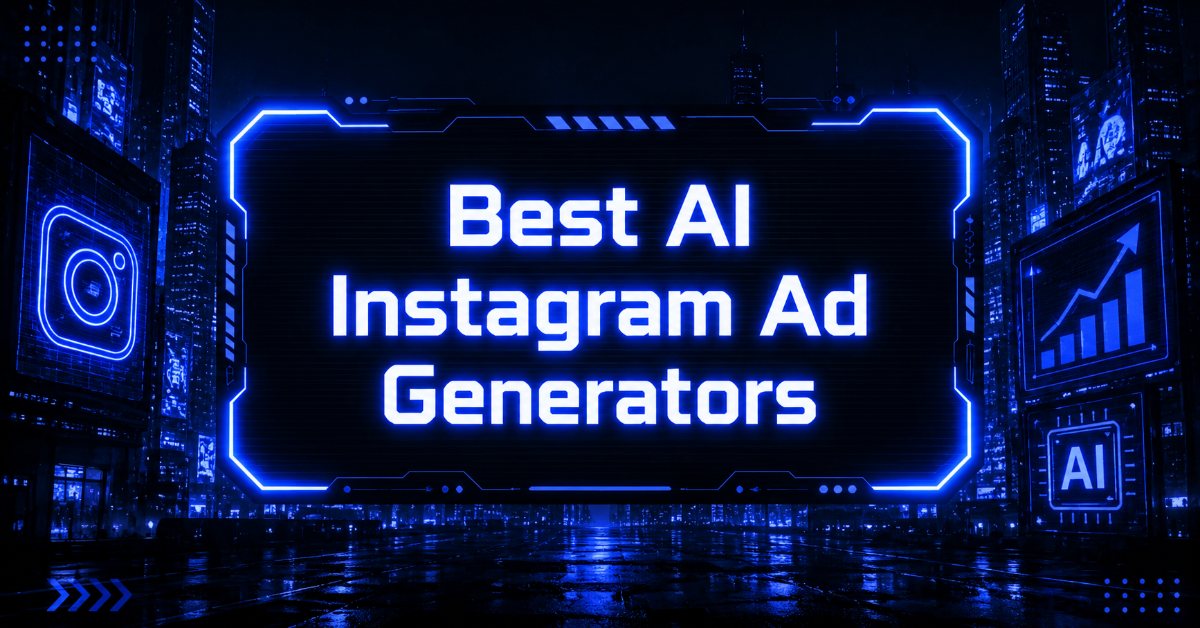 2D illustration of the heading "AI Instagram Ad Generators”.