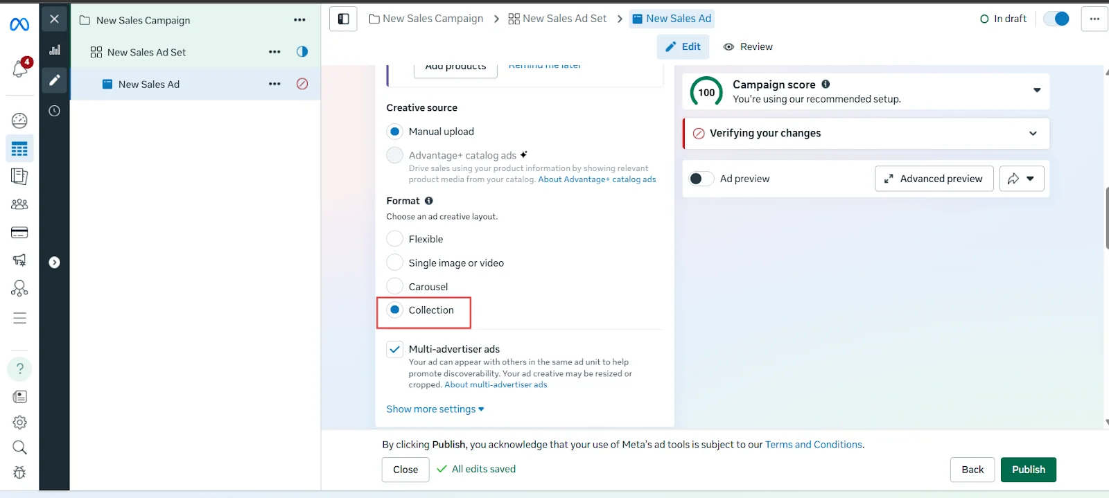 Step 3: Select Collection as Your Format