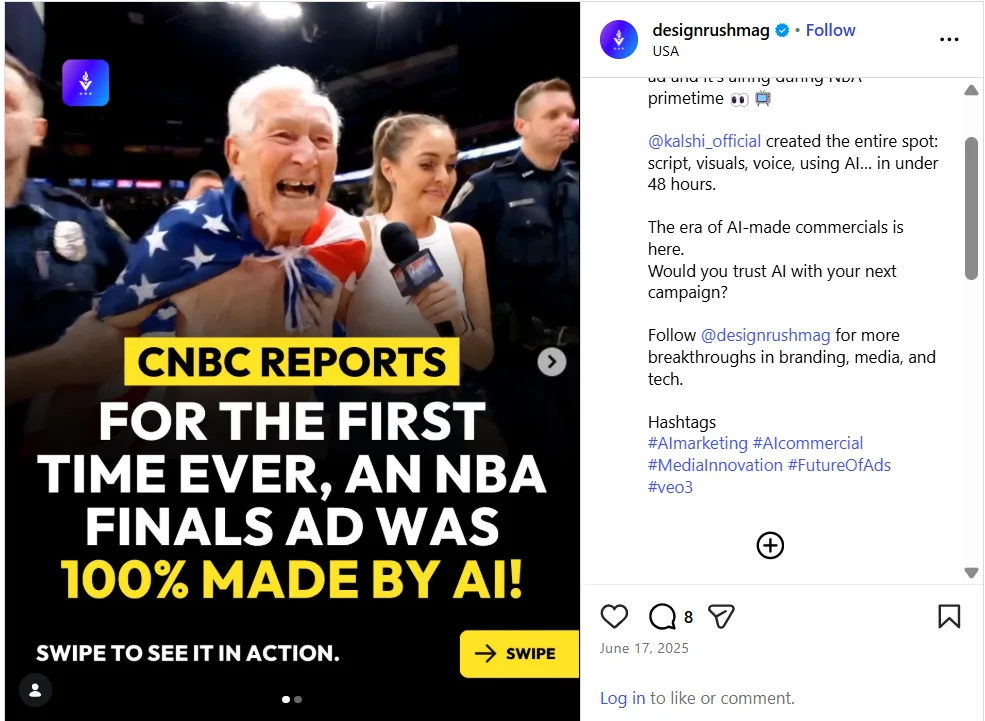 Kalshi made history during the 2025 NBA Finals with the first fully AI-generated commercial to air during a major