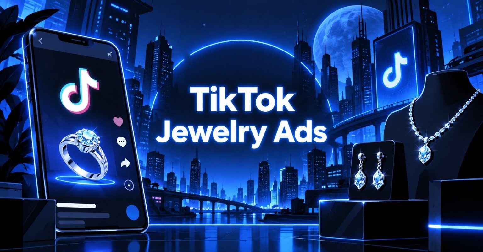 Cyberpunk TikTok jewelry ads featuring rings, necklaces, and earrings