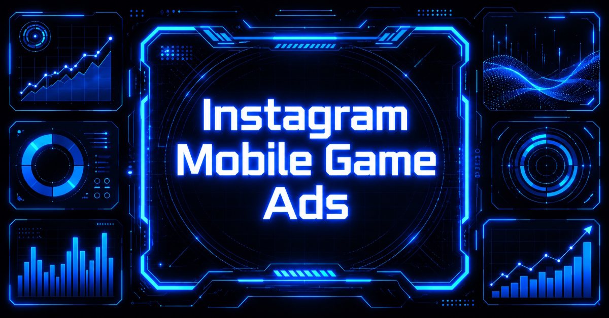Cyberpunk mobile game ads on Instagram in blue