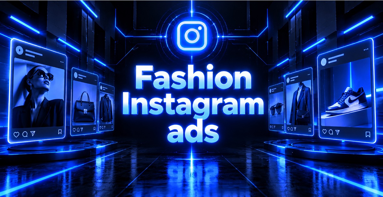 Fashion Instagram ads with blue neon accents