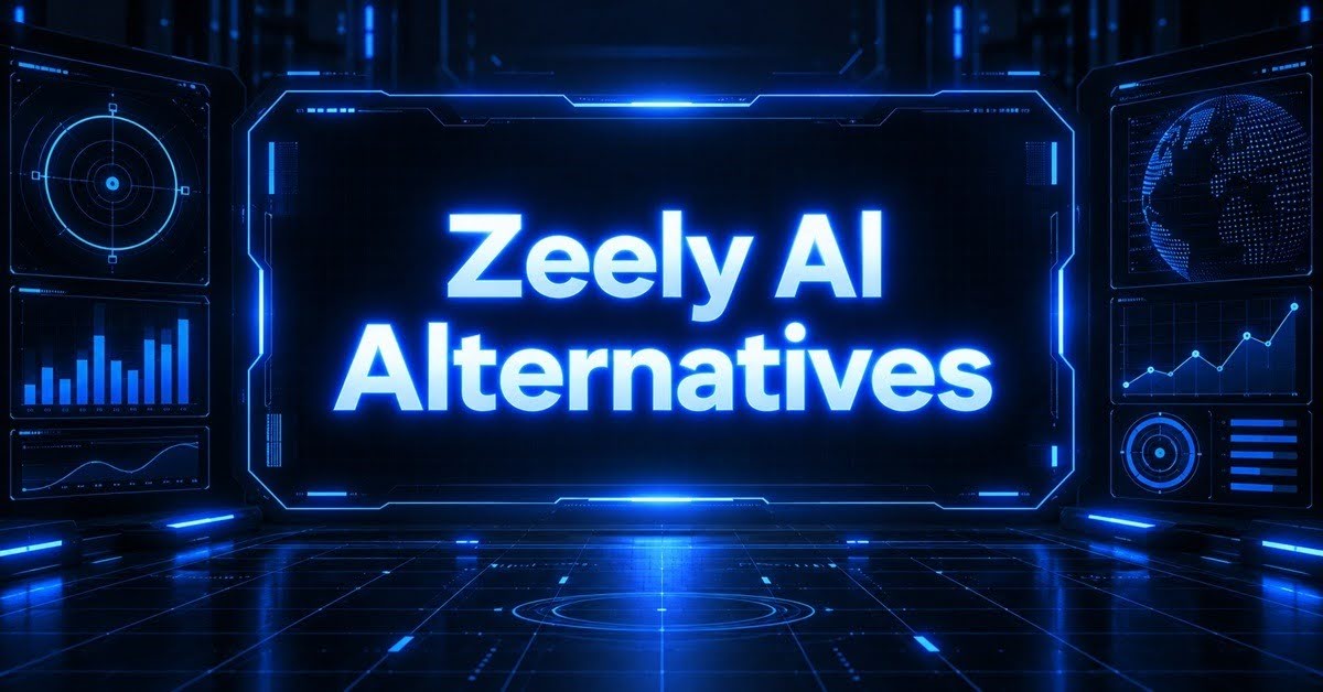 Featured image for a guide to the best Zeely AI alternatives in 2026, flanked by performance chart graphics.