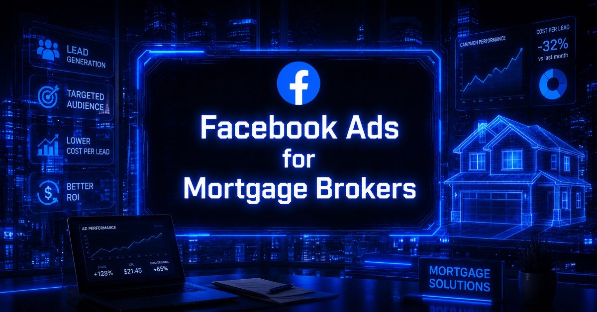 Futuristic illustration of Facebook Ads for Mortgage Brokers.