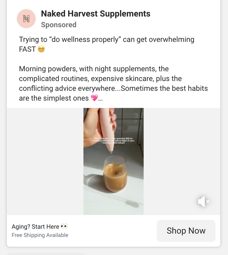 Screenshot of Naked Harvest’s ad
