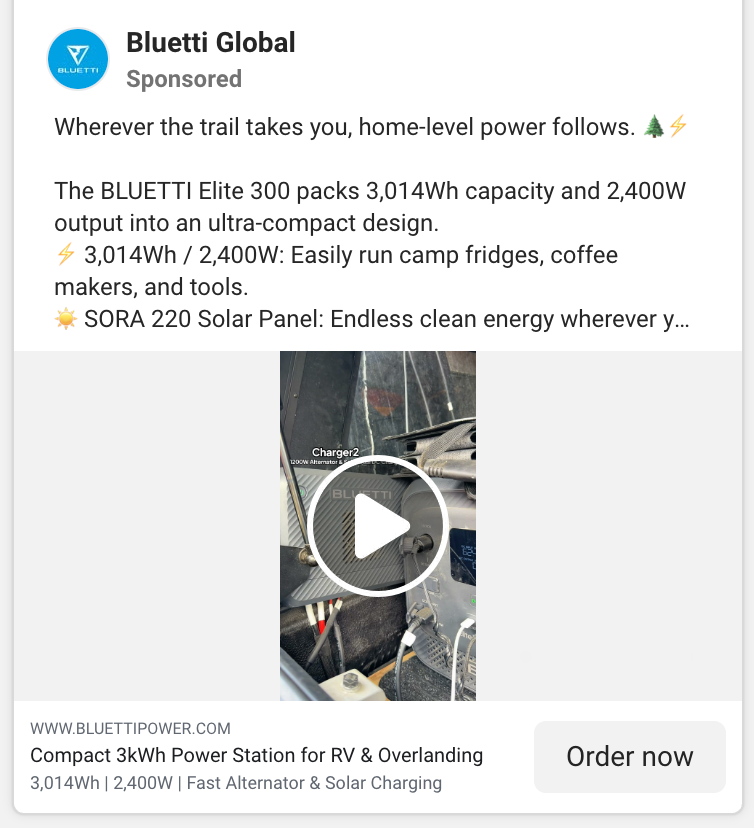 Screenshot of Bluetti’s ad