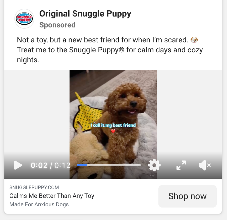 Screenshot of Original Snuggle Puppy's Instagram Feed ad