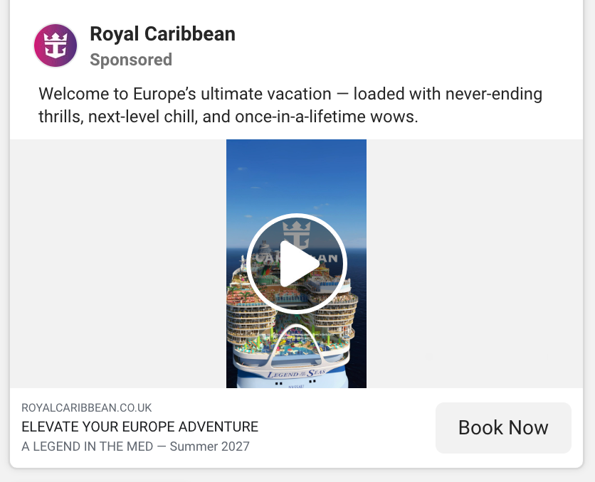 Screenshot of Royal Caribbean’s ad 