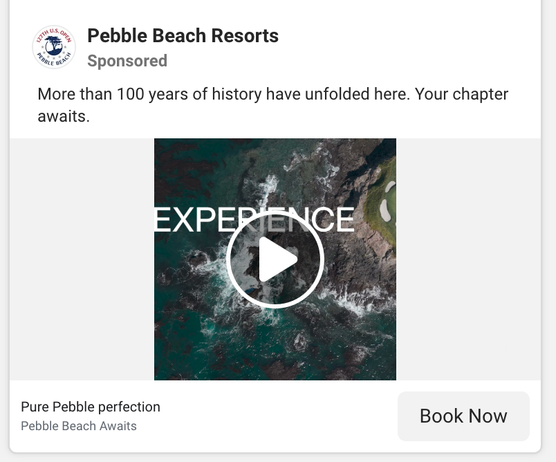Screenshot of Pebble Beach Resorts’ ad 