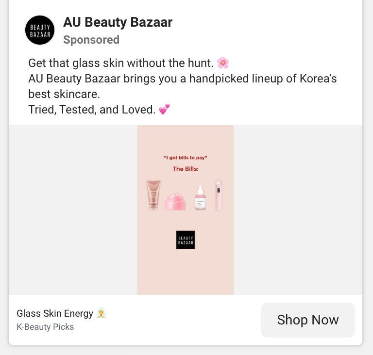 Screenshot of AU Beauty Bazaar’s feed ad