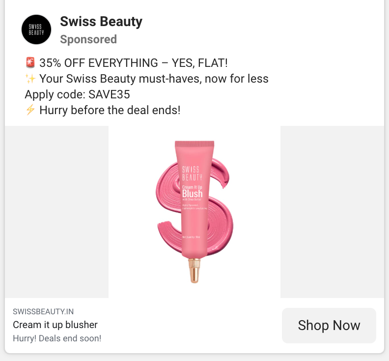 Screenshot of Swiss Beauty’s ad