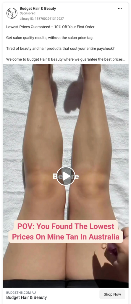 Screenshot of Budget Hair & Beauty’s ad