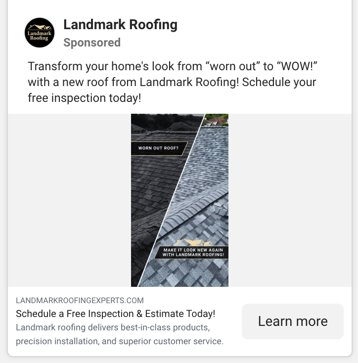 Landmark Roofing’s ad