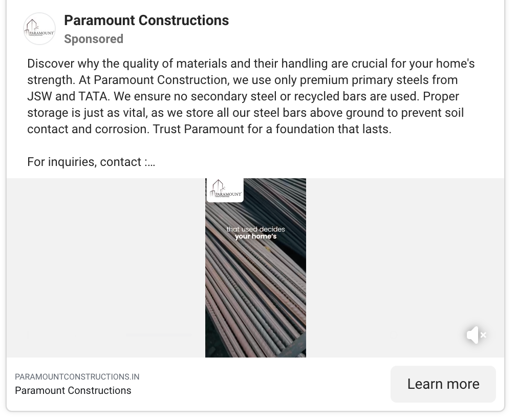 Paramount Constructions’ ad