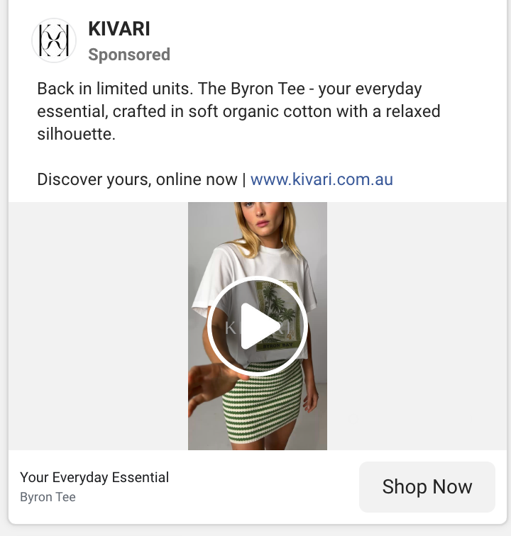 Kivari’s ad for its Byron Tee