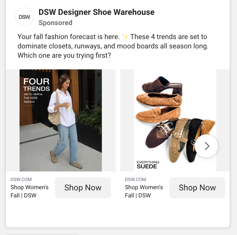 DSW Designer Shoe Warehouse’s carousel ad