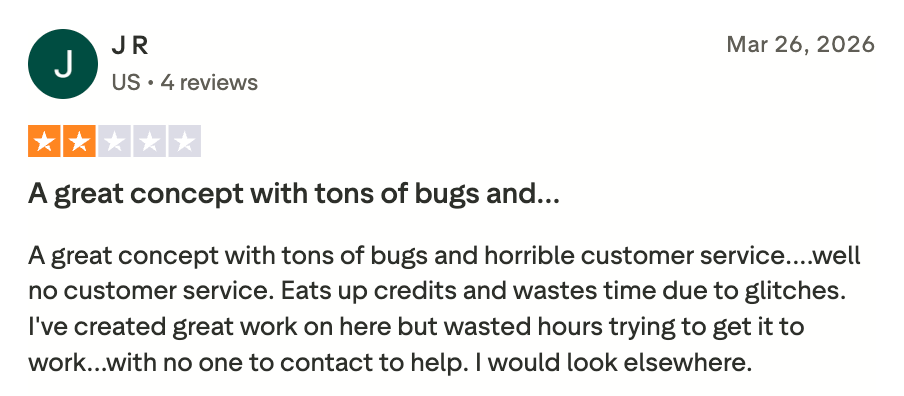 Review noting poor experience while using Creatify