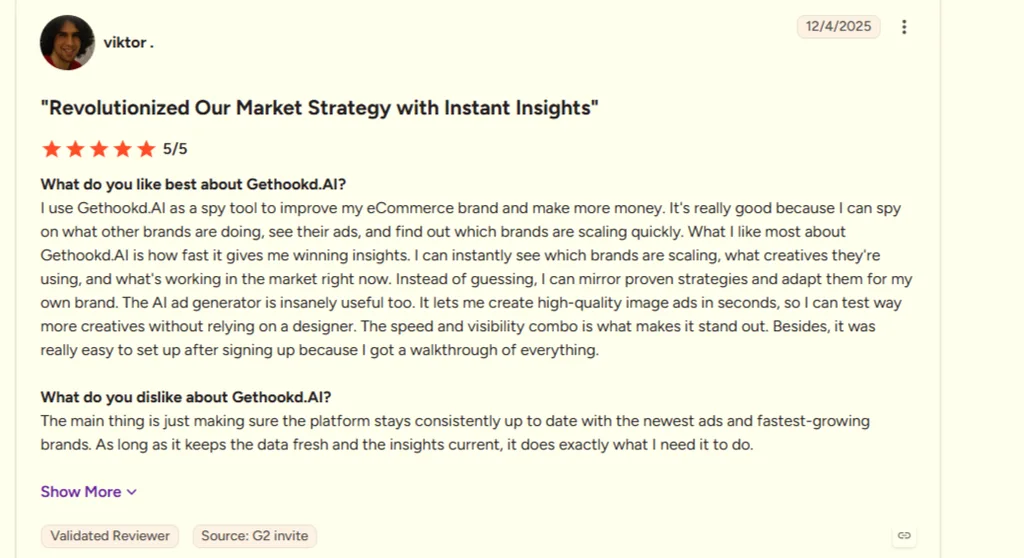 GetHookd G2 review page showing a 5-star rating.