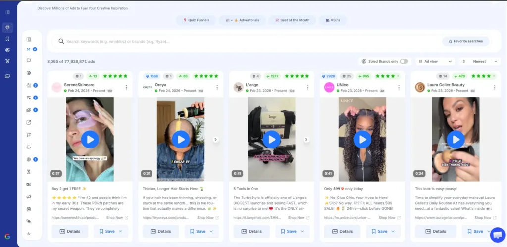 GetHookd Explore Ads dashboard displaying winning Meta ad examples.