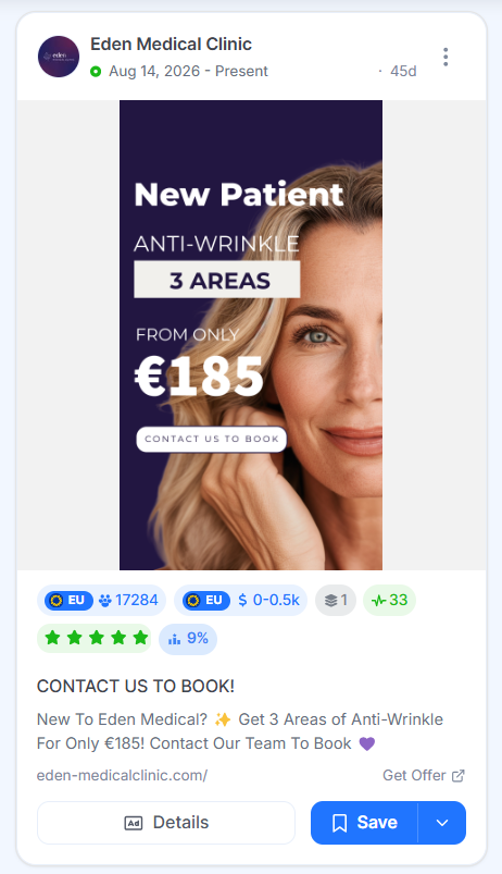 Eden Medical Clinic ad offering new patients anti-wrinkle treatment from €185.