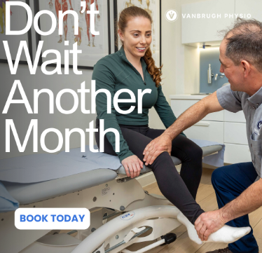 A poster shows a patient’s leg being massaged while advertising physiotherapy services.