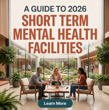 A mental health ad showing patients talking to a therapist in a calming environment. 