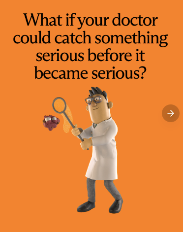 An animated preventive screening ad, showing a doctor fishing for bacteria with a net.