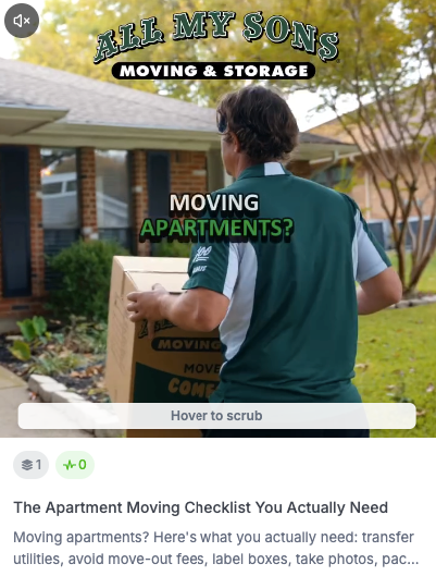 Thumbnail of a video ad, showing a person carrying a box.